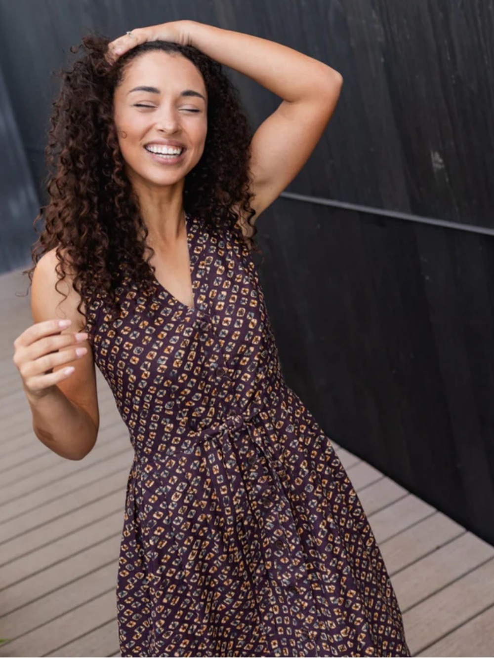 June Dress in plum linen by Liz Alig- pockets!